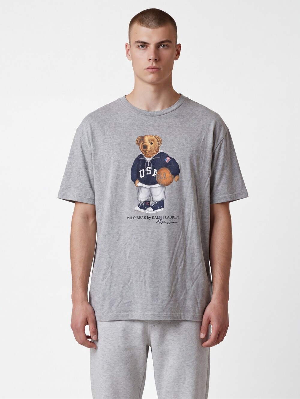 Vintage Polo By Ralph Lauren Gray Bear Graphic Short Sleeve Tee